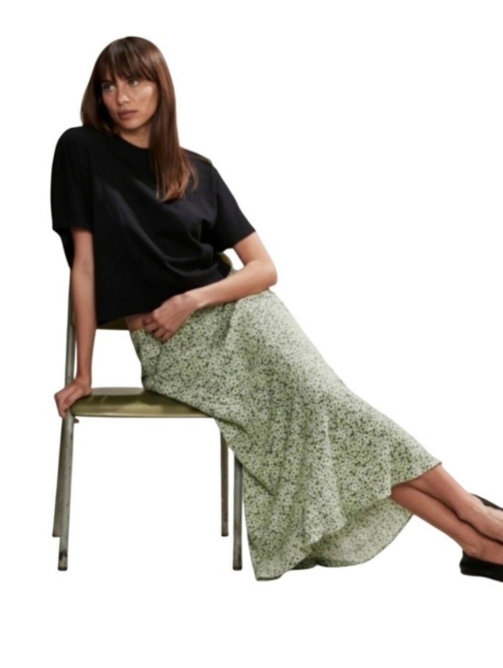 Floral Fit & Flare Green & White Midi Vcay Large